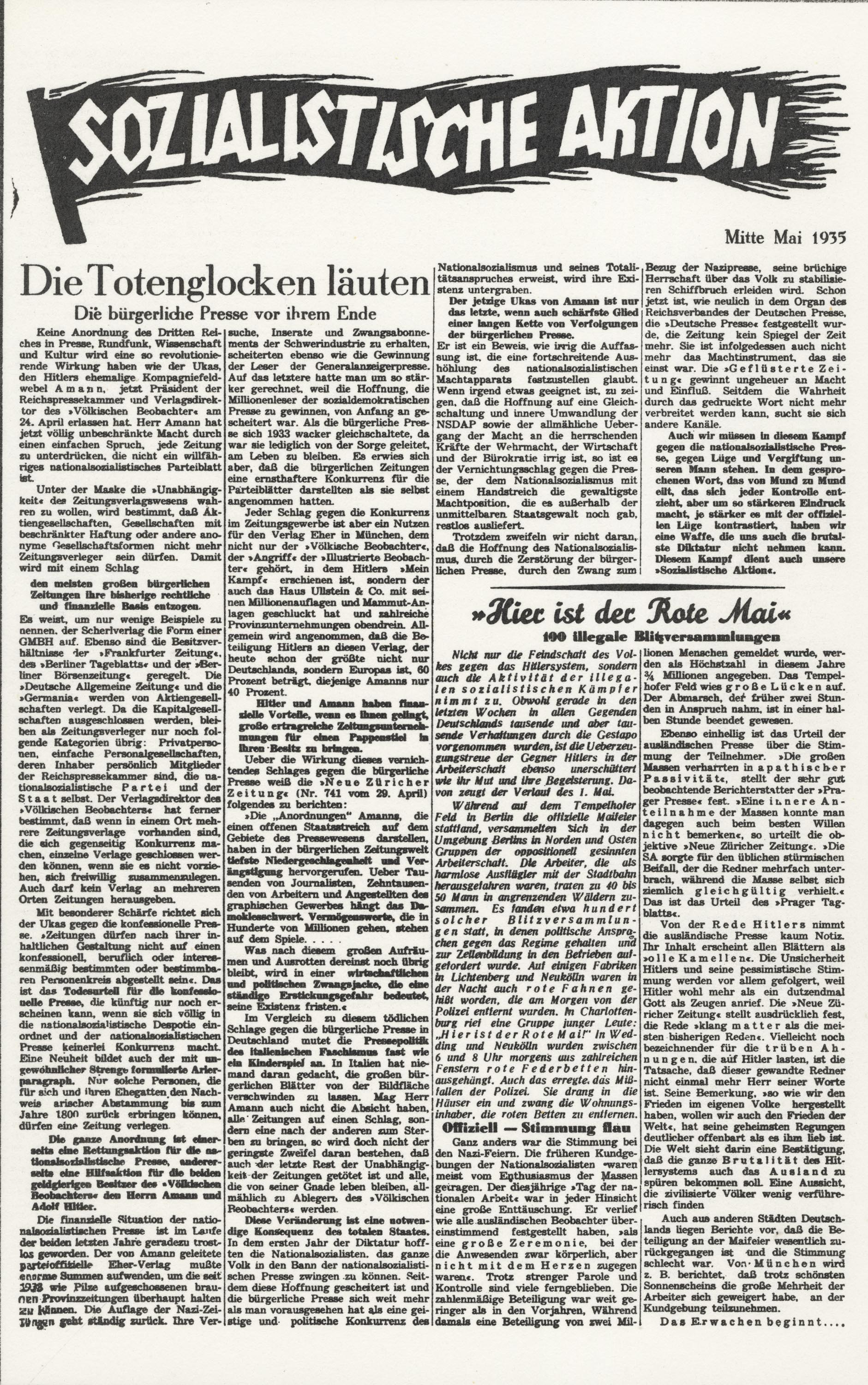 Im Exil für die konspirative Inlandsarbeit hergestelltes Parteiorgan der SPD